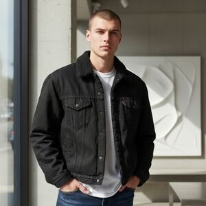 Black Denim Jacket with Sherpa Collar